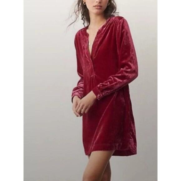 Anthropologie Velvet Midi Dress in Rich Burgundy - Picture 2 of 13